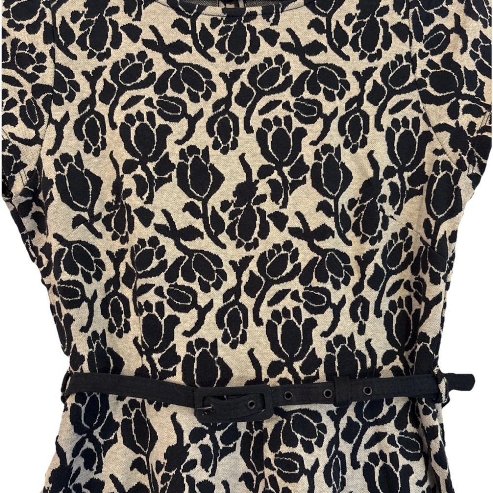 Louie et Lucie Women’s Black Tan Floral Print Cap Sleeve Midi Fit & Flare - Picture 2 of 7